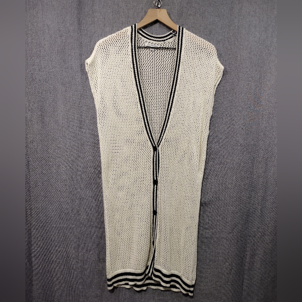 American Eagle Open Knit Sleeveless Cardigan Women's L Cream Casual Retro 90s
